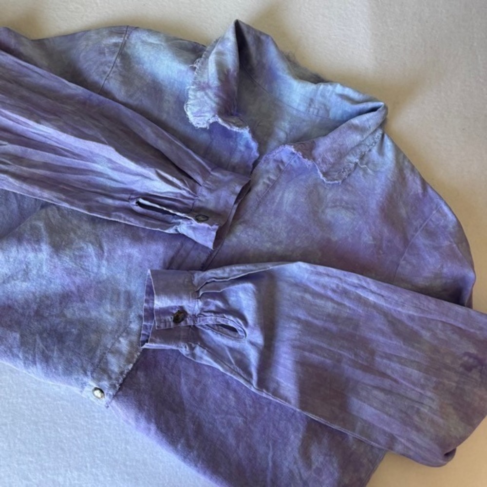 Jes MaHarry Women Purple Tie Dye Raw Edge Button Down Shirt Bohemian Art Top L - Picture 8 of 8